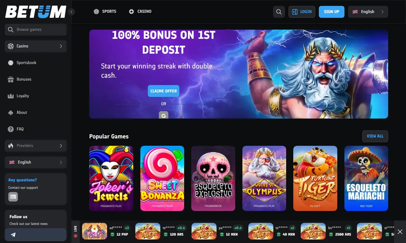 Official Betum public betting interface