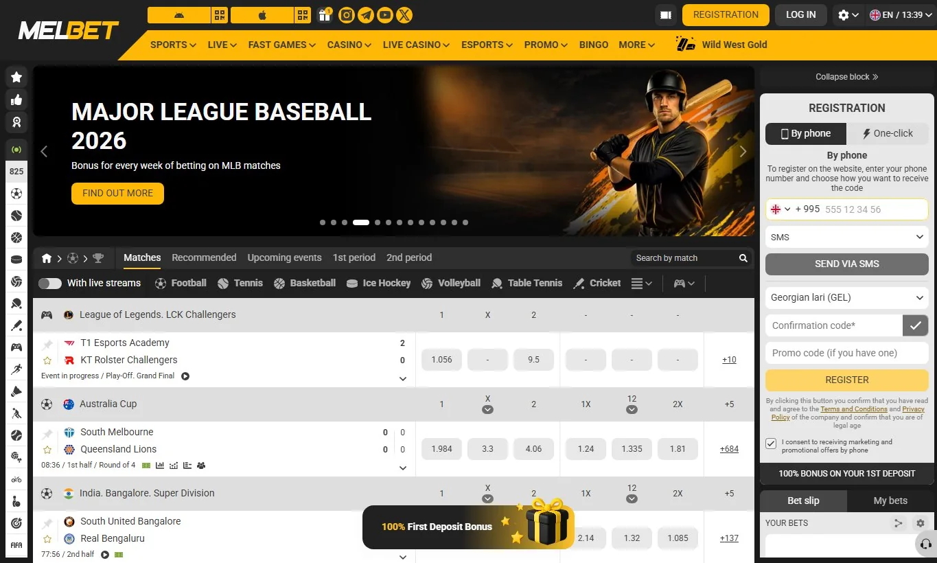 Official Melbet public sportsbook interface