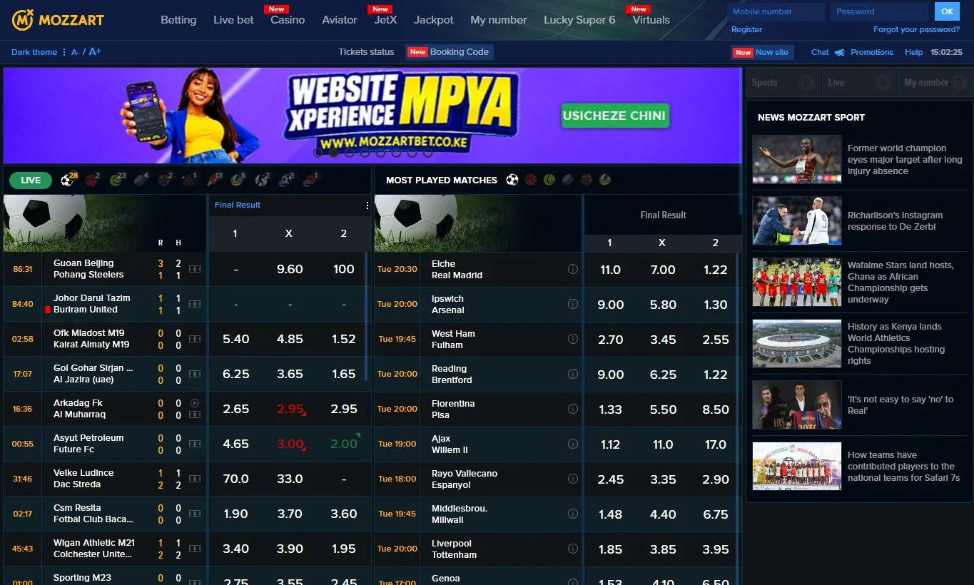 Official MozzartBet English regional sportsbook interface with live and upcoming markets