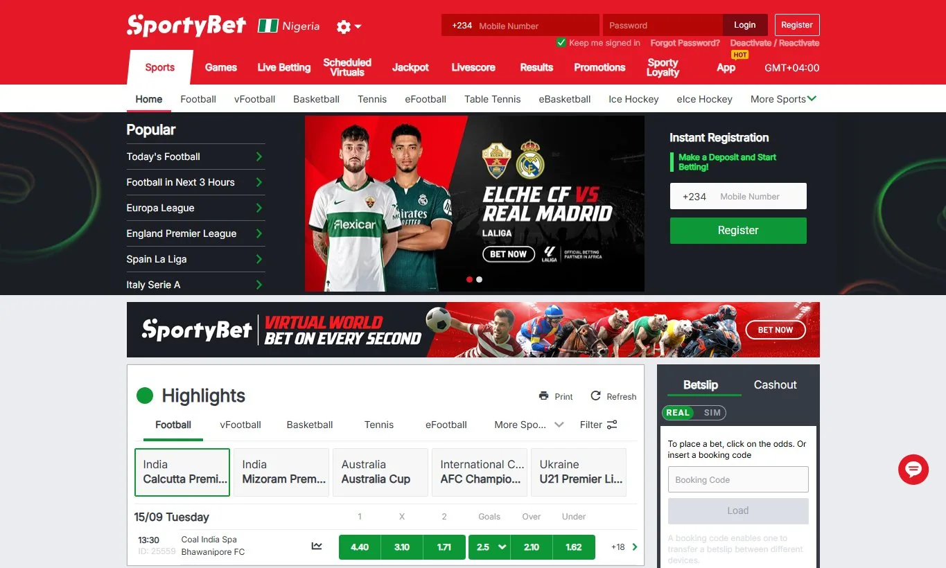 Official SportyBet Nigeria public interface