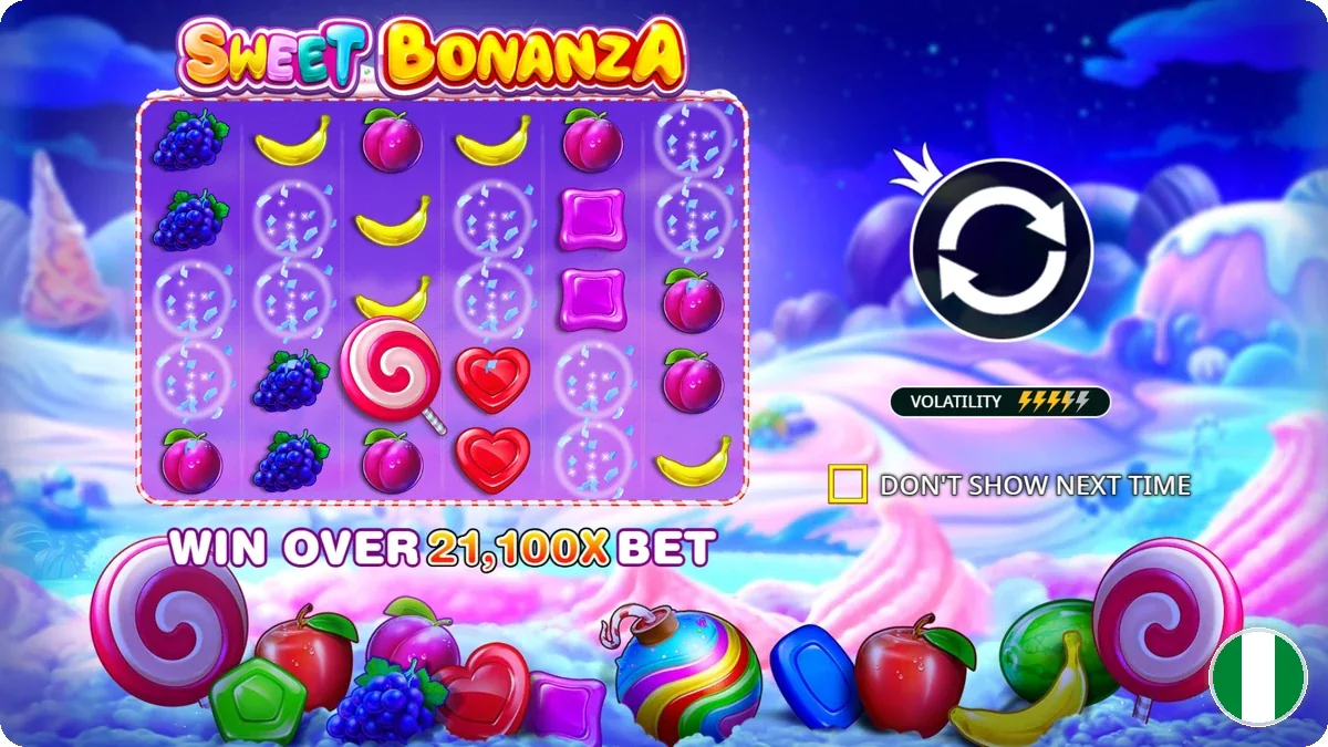 Sweet Bonanza slot game interface and reels